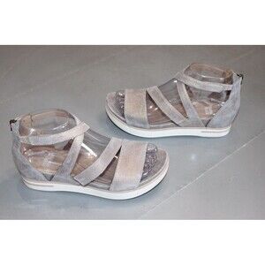 Eileen Fisher Sport Suede Strappy Platform Sandals Taupe Gray Metallic Zip 6